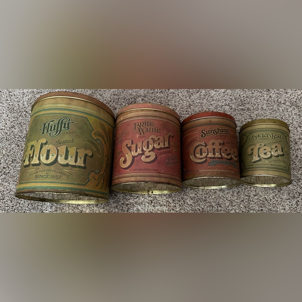 Vintage Style Flour, Sugar, Coffee, and Tea Canister Set - Green and Red